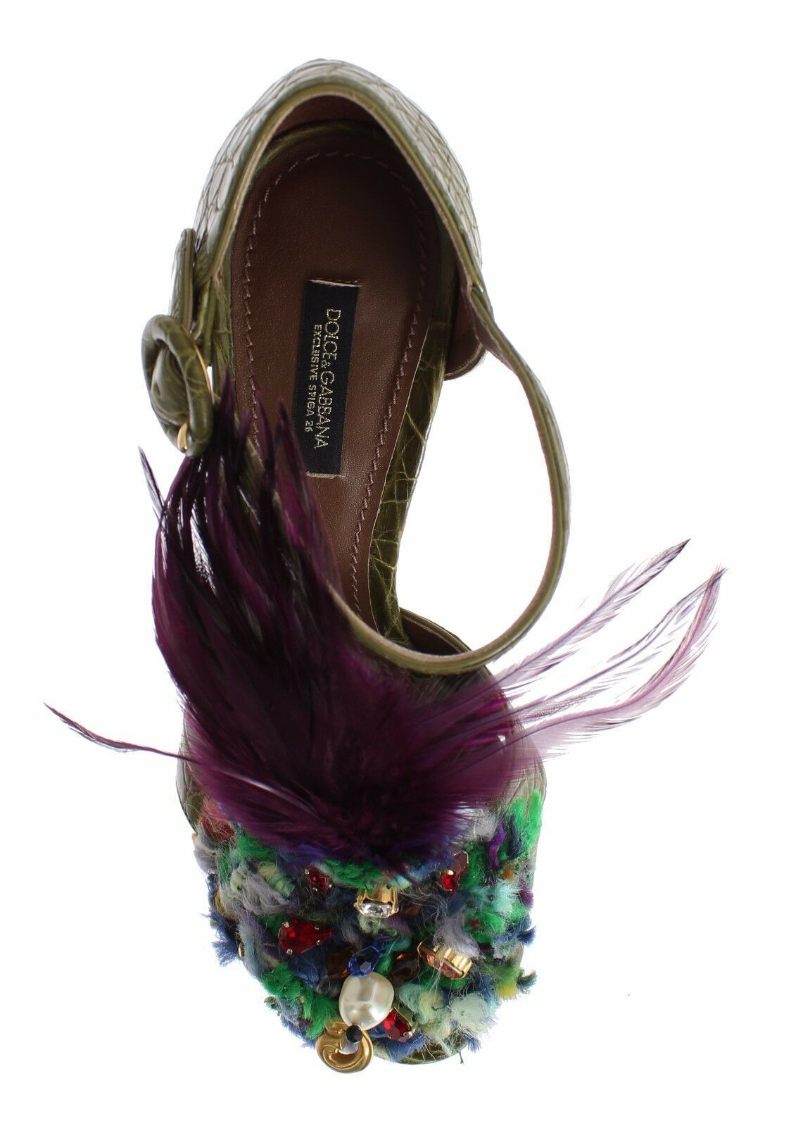 Dolce & Gabbana Green Leather Crystal Platform Sandal Shoes