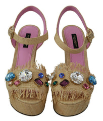 Dolce & Gabbana Beige Silk Strap Wedge Sandals