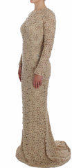 Dolce & Gabbana Beige Floral Lace Long Sleeve Maxi Dress
